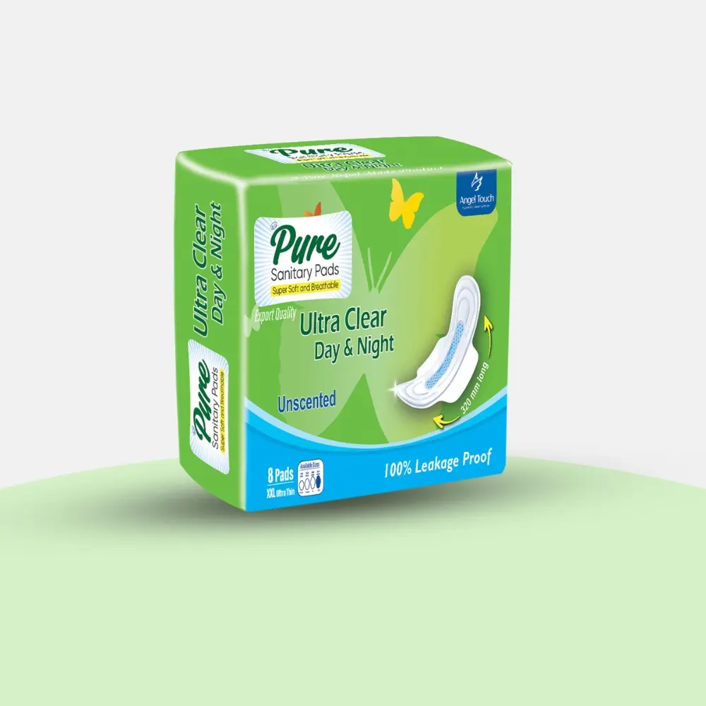 PURE Ultra Clear Day and Night 320mm 24hr sanitary pad Nepal pack of 8